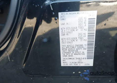 2013 Infiniti Jx35 z USA, uszkodzony, nr VIN 5N1AL0MM1DC346549